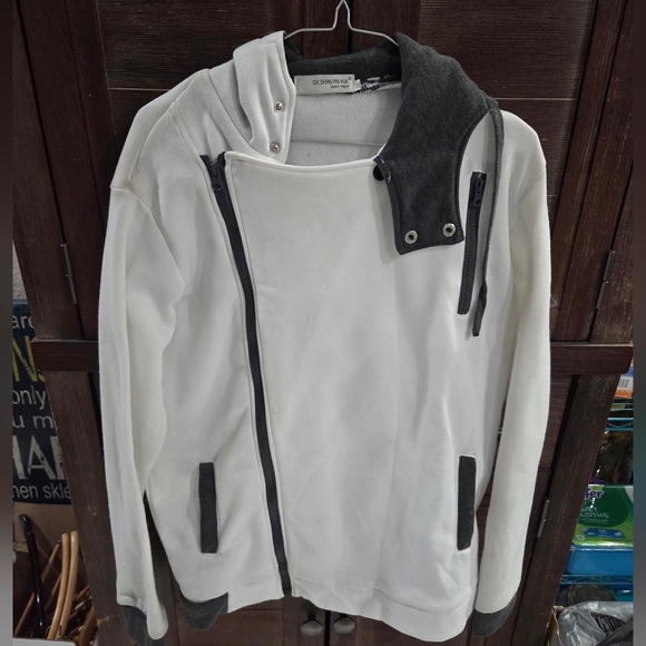 Women's Hooded Pullover Fleece Size XXL White Long Sleeve Pockets 20 Inches Pit - Picture 1 of 4